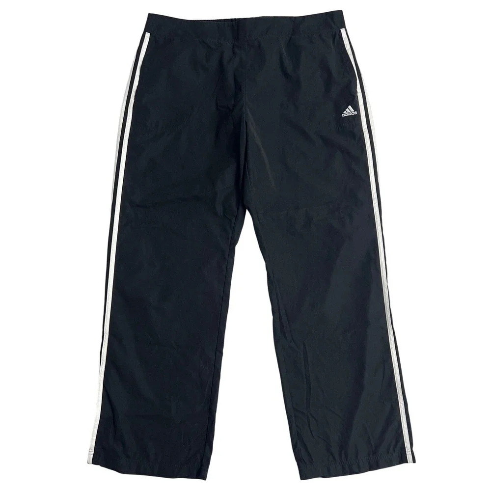 Adidas Vintage Track Pants Men XL Black White Side Stripe Windbreaker Joggers